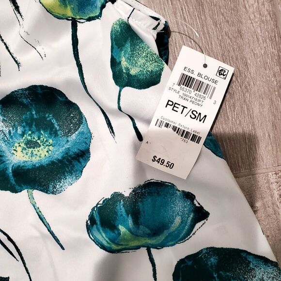 NWT Alfani Floral Printed Washed Satin Top In Trans Peony Size SP - Picture 4 of 4